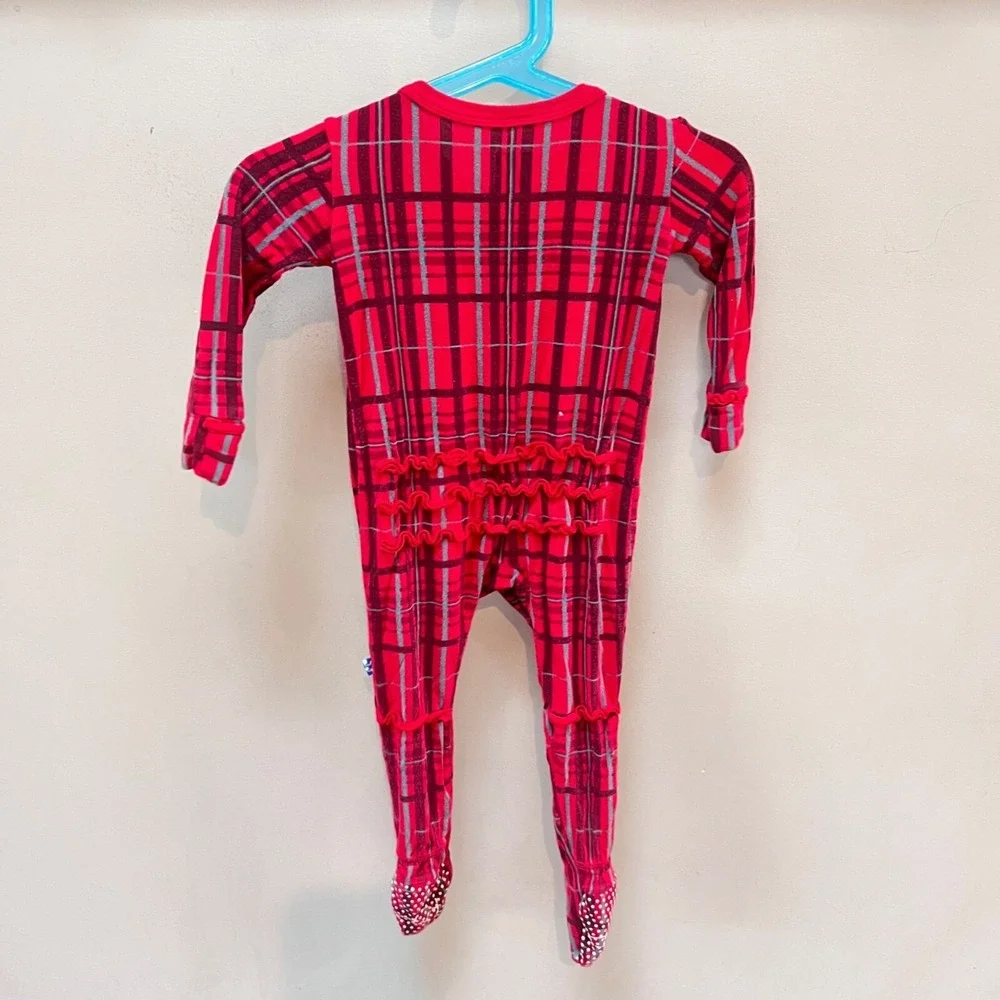 Kickee Pants Infant 9-12 Months Red Plaid Footed Bamboo Pajamas‎